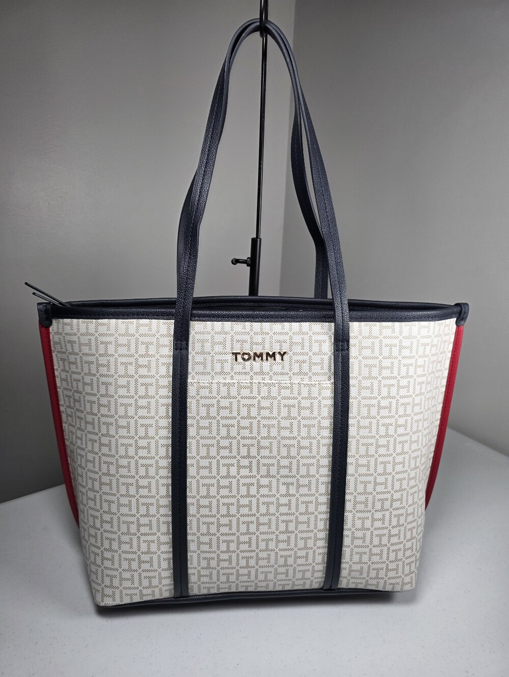 Tommy Hilfiger Cream, Navy & Red Monogram Tote